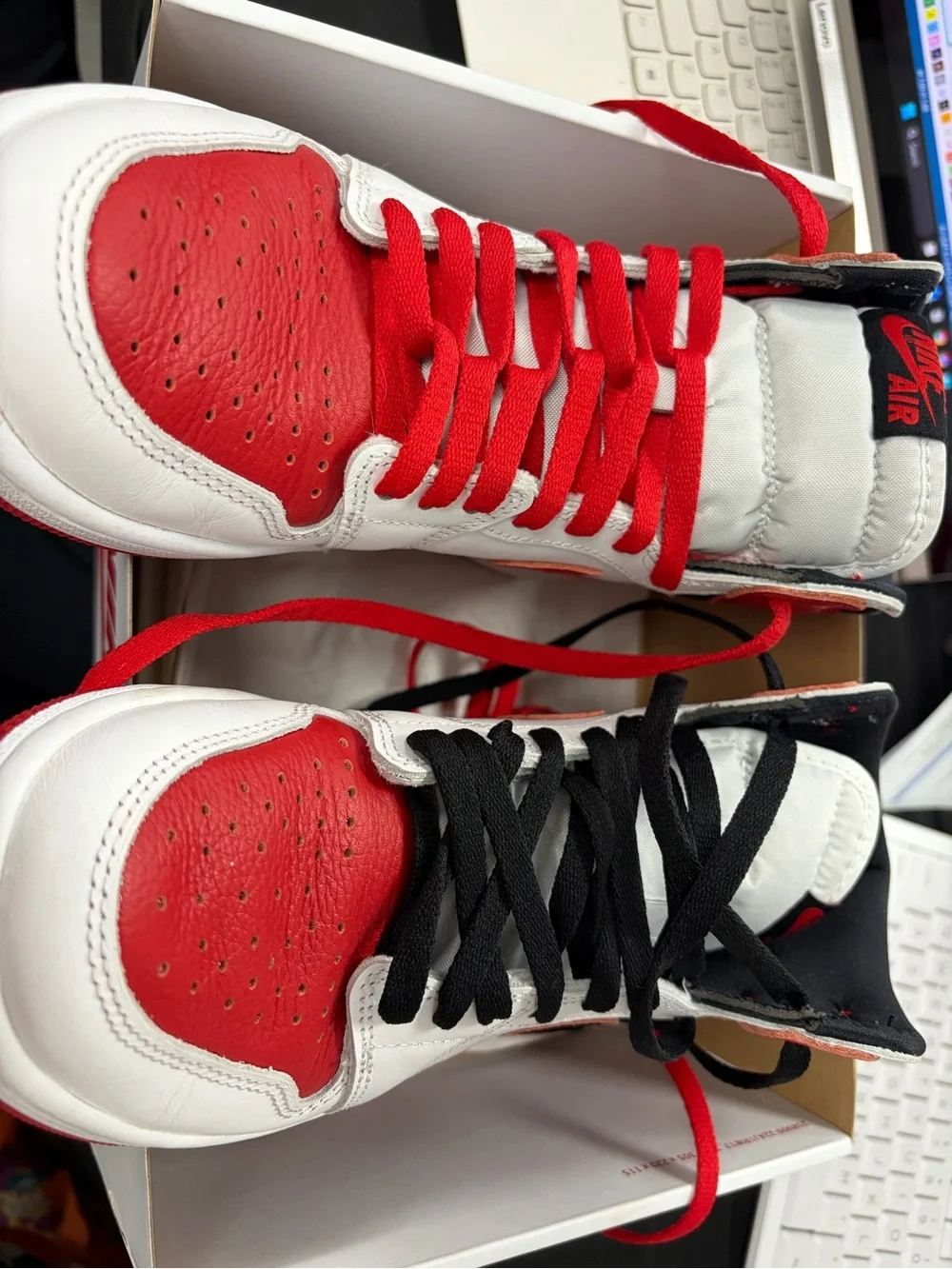 Jordan Men’s High Top Sneakers - White/Red/Black
